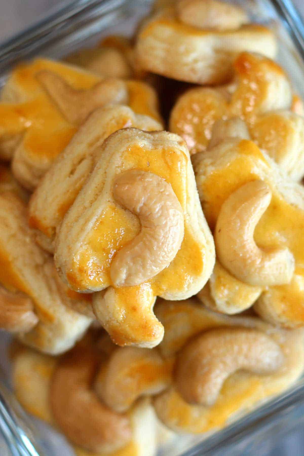 Cashew nut cookies in a jar.
