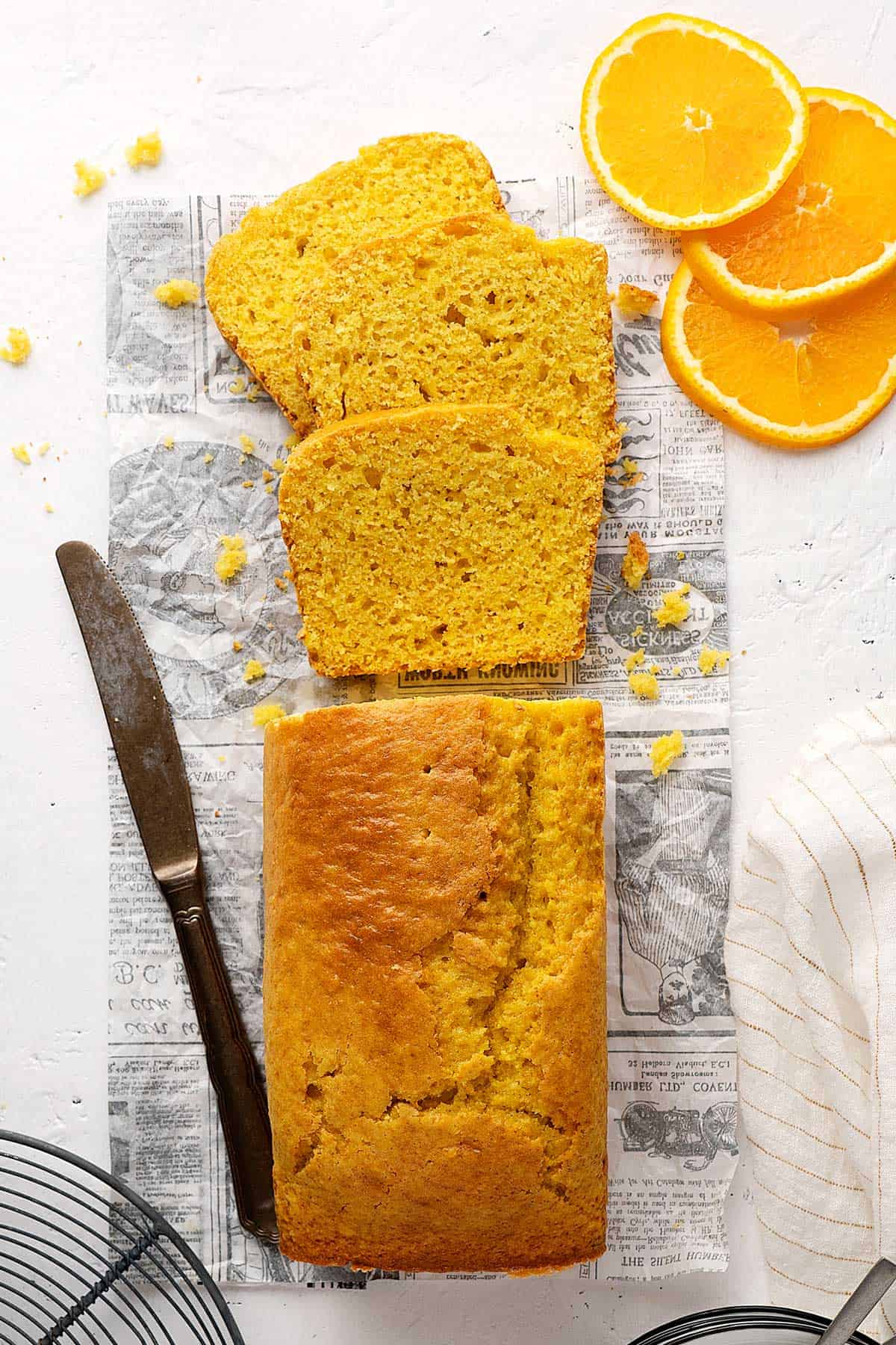 blender orange cake loaf cut in slices
