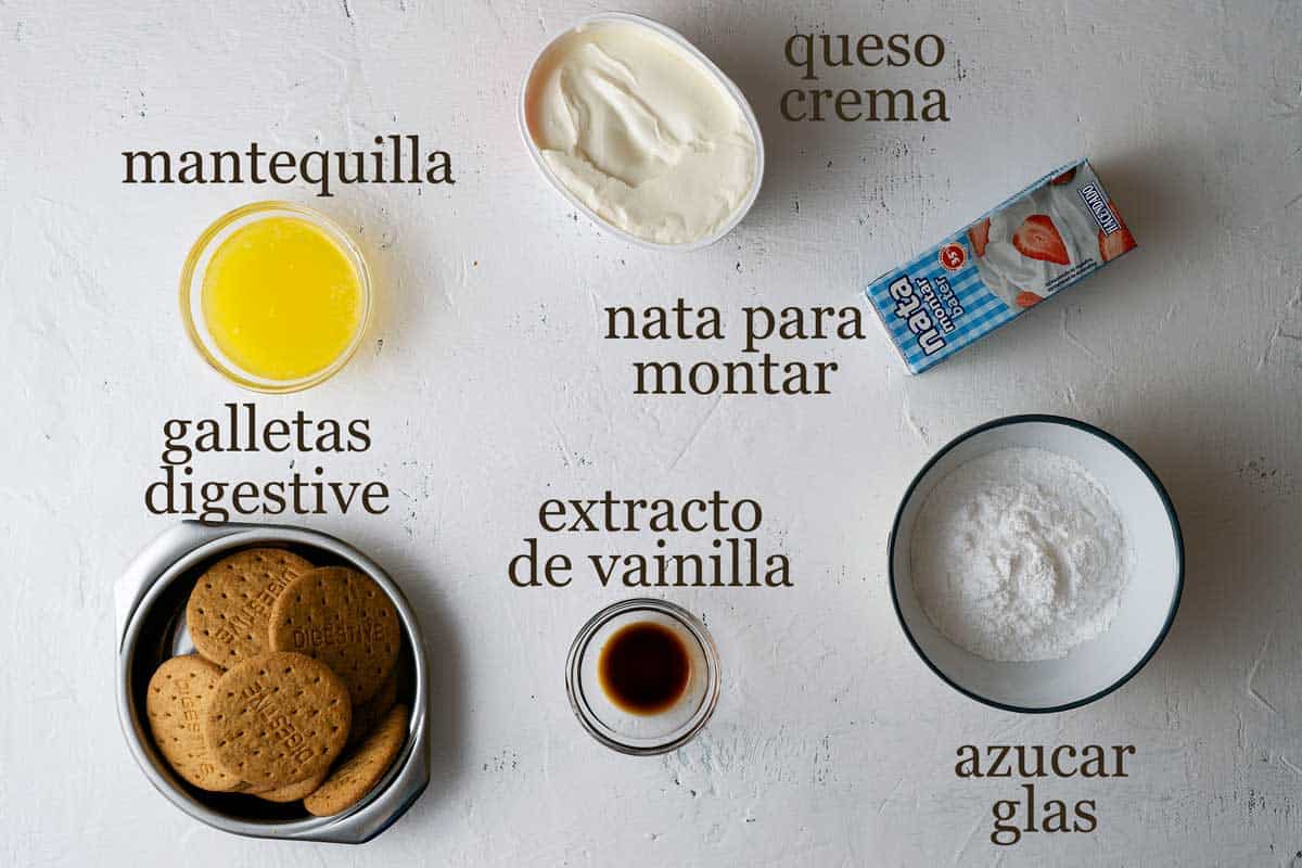 Ingredientes para cheesecake de vainilla sin horno