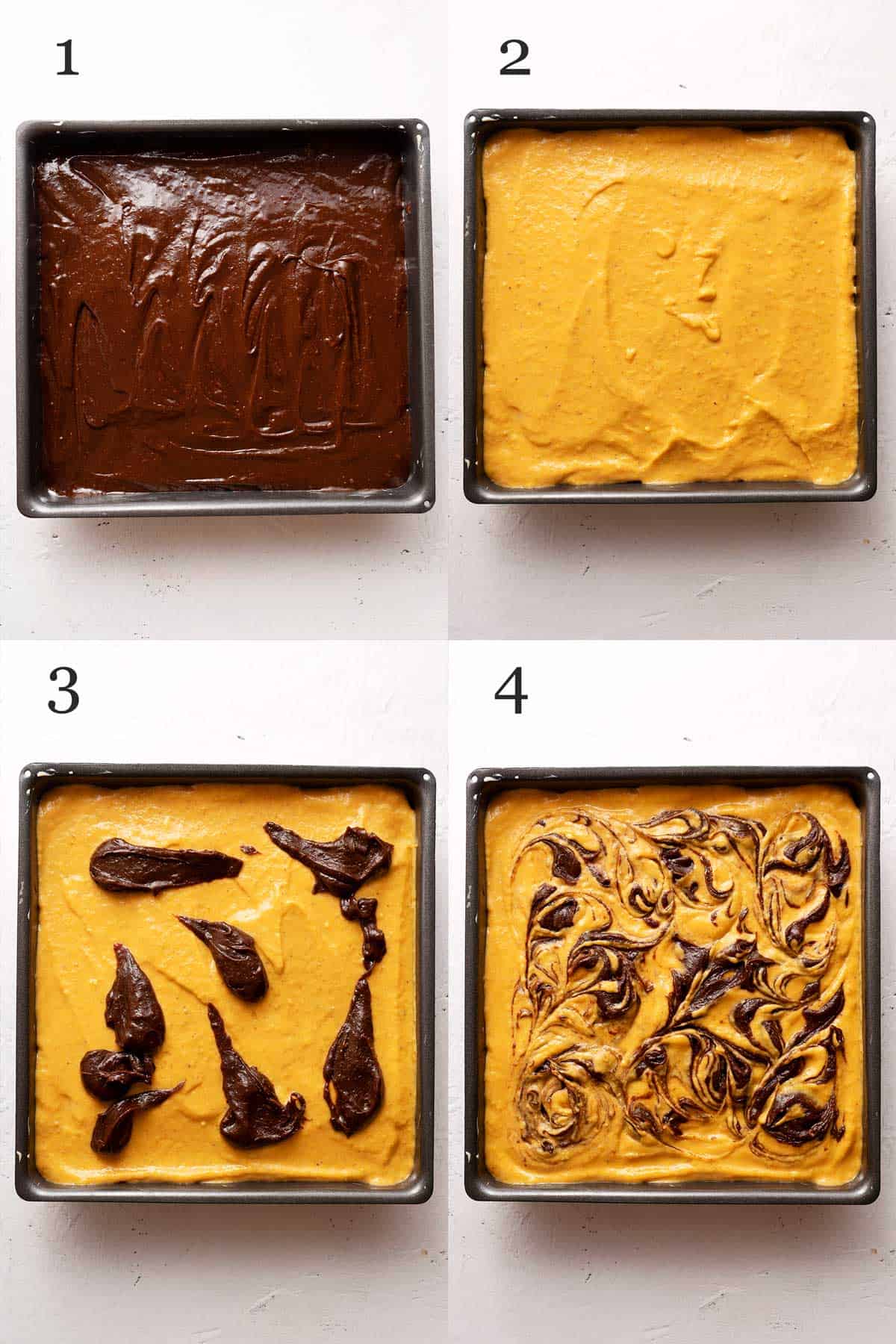 pumpkin cheesecake brownie process.