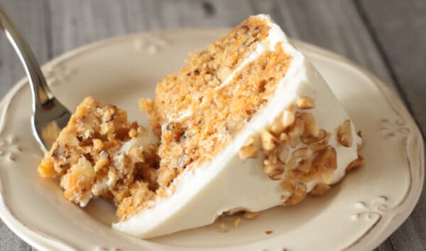 eating carrot cake portion