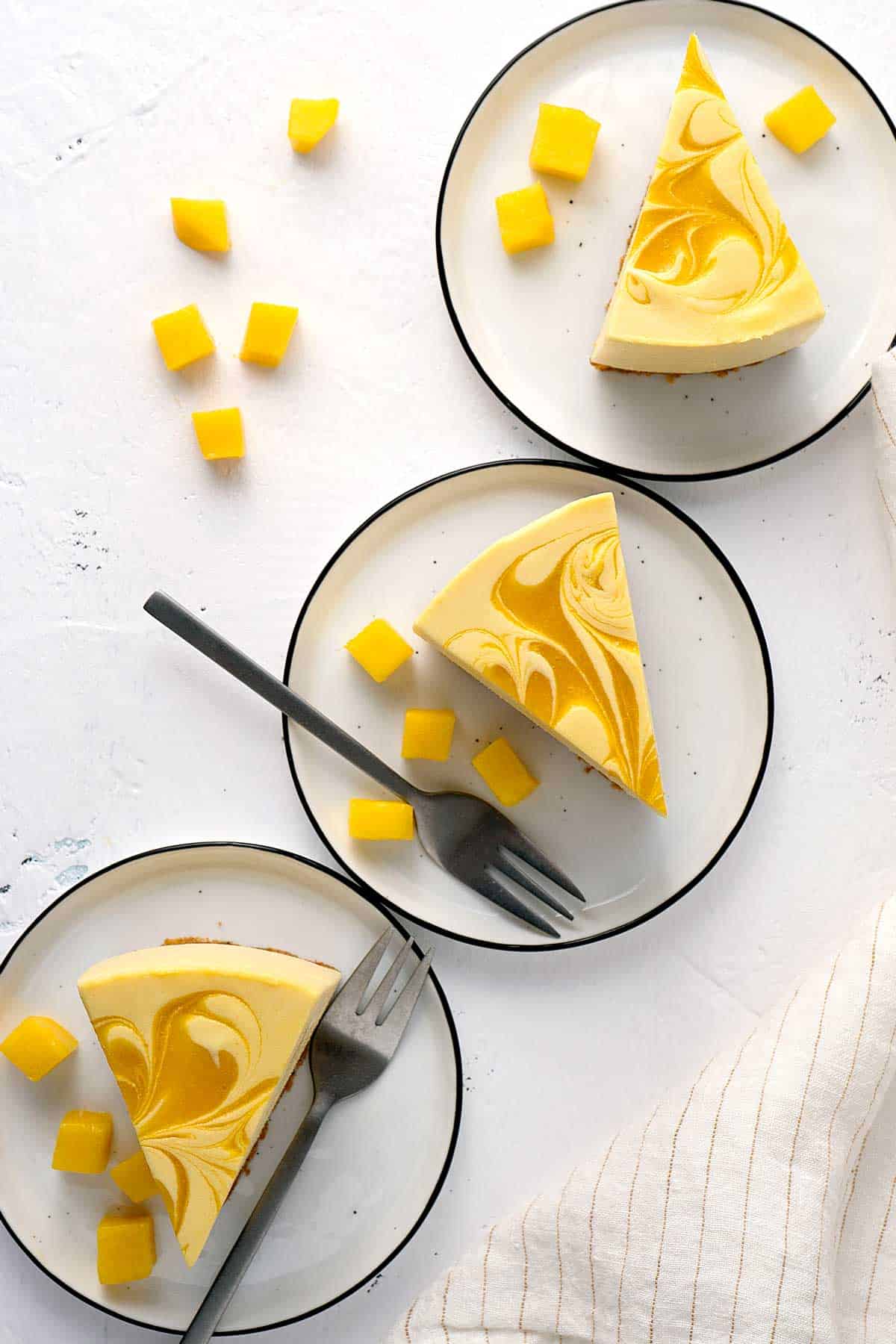 3 portions of no-bake mango cheesecake