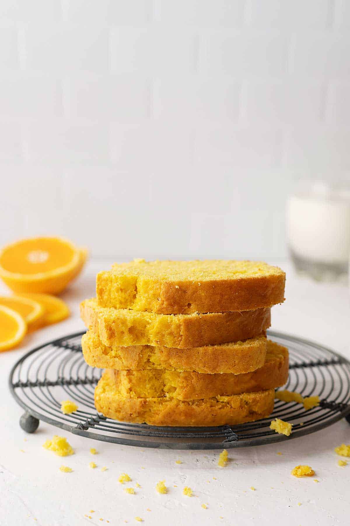 stacked slices of whole orange cake