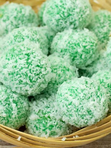 pandan balls with coconut sugar ondeh ondeh