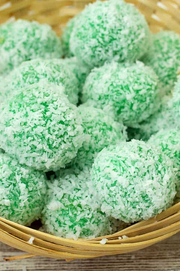 pandan balls with coconut sugar ondeh ondeh