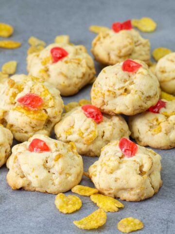 Cornflake cookies on a table
