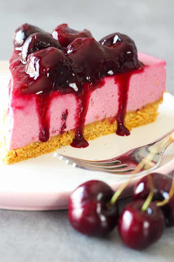 no bake cherry cheesecake portion