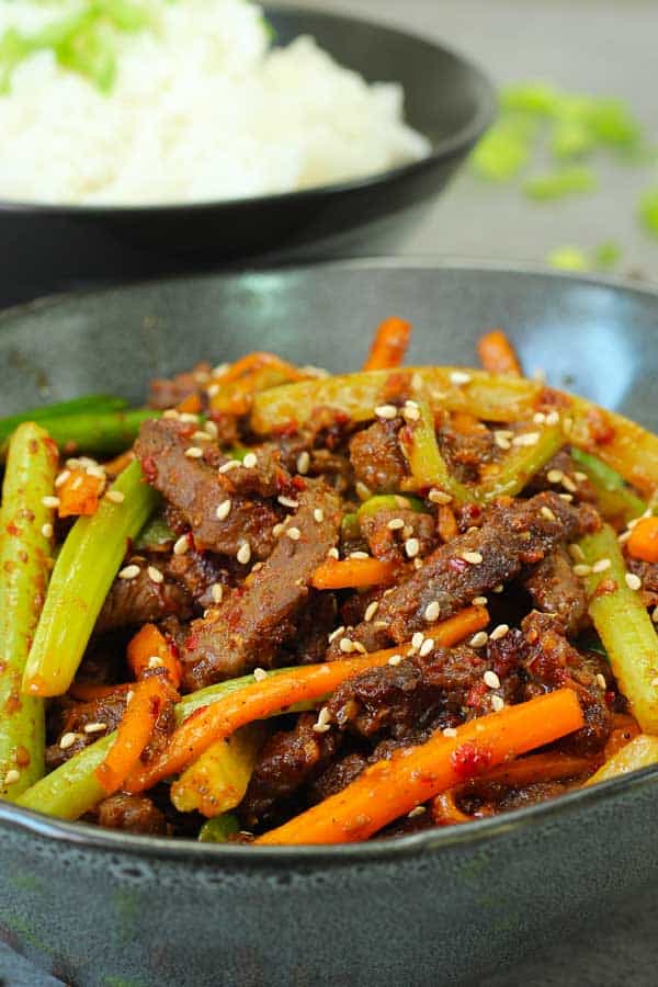 Szechuan Beef with white rice