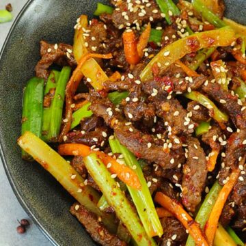 Szechuan beef in a bowl