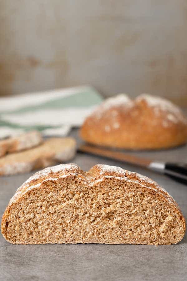 Cut loaf of spelt bread