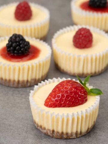 Mini cheesecakes on a table