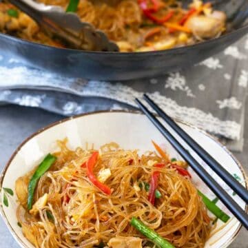 stir fry glass noodles served on a plate