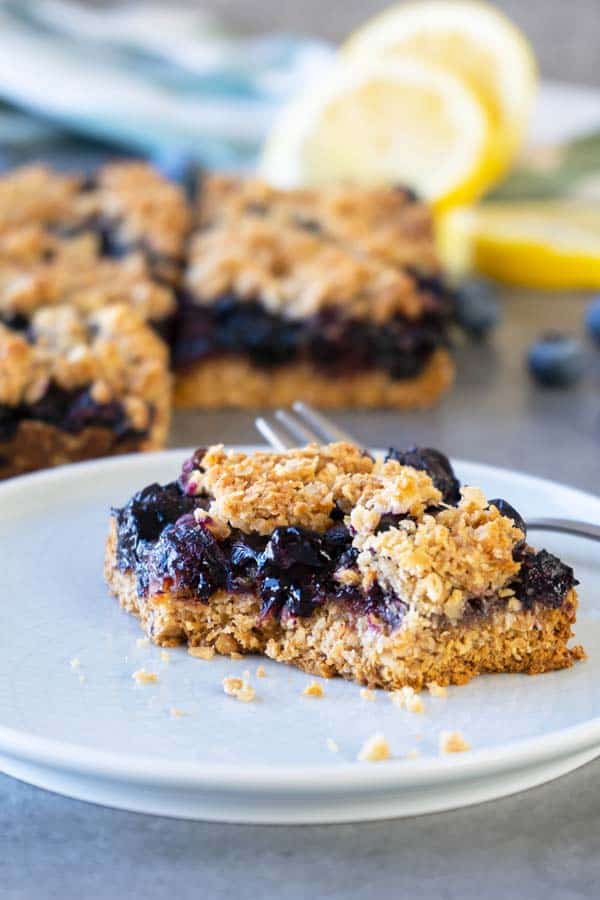 eaten blueberry crumble bar on a plate