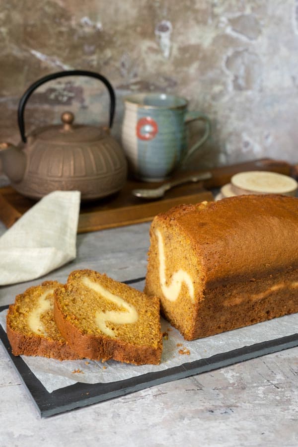 pumpkin cake loaf stuffed with cream cheese