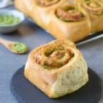 Pesto roll on a black stone plate