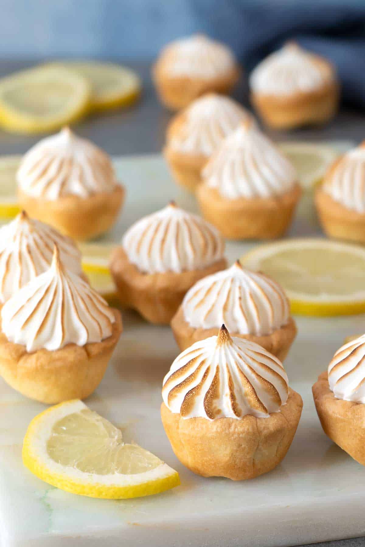Lemon meringue pie bites on a table