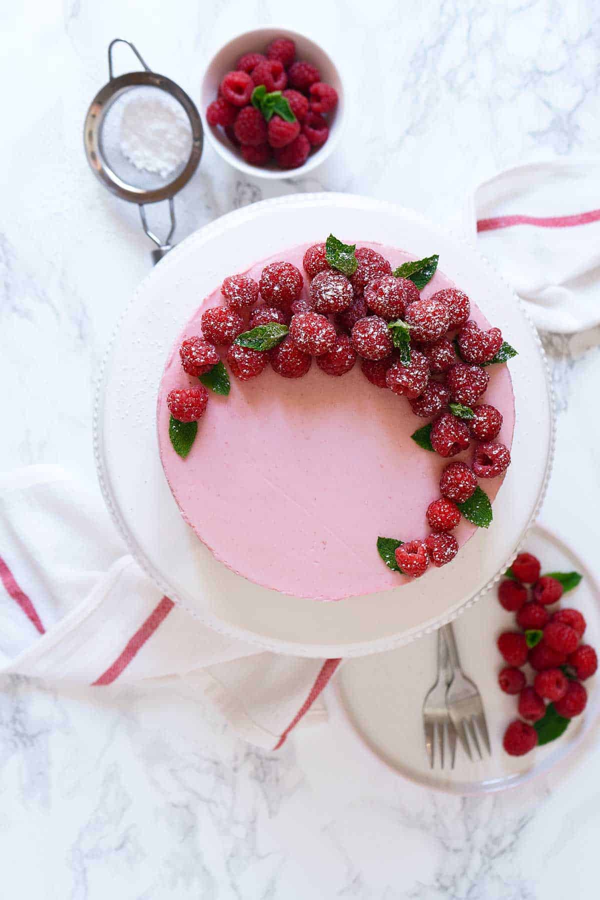 top view of a raspberry cheesecake