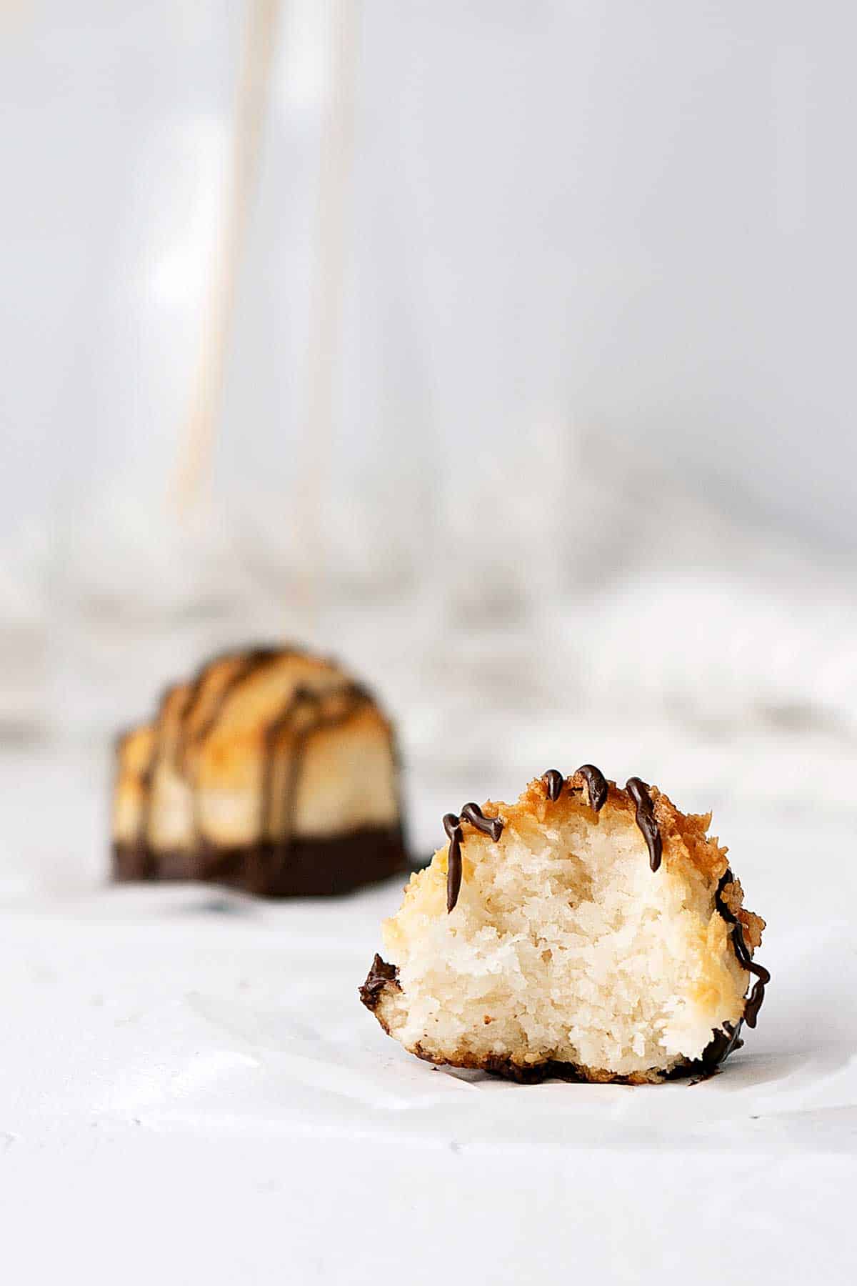 half eaten coconut macaroon