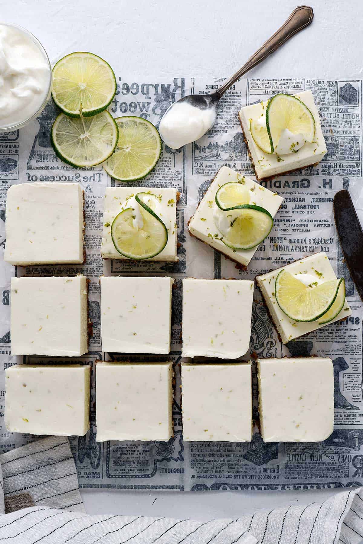 Decorating no-bake lime cheesecake bars