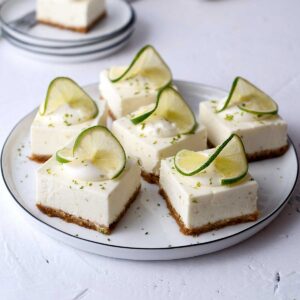 No-bake lime cheesecake bars on a plate