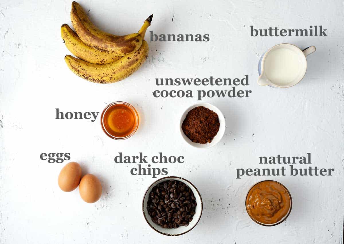 healthy banana bread ingredients on a table