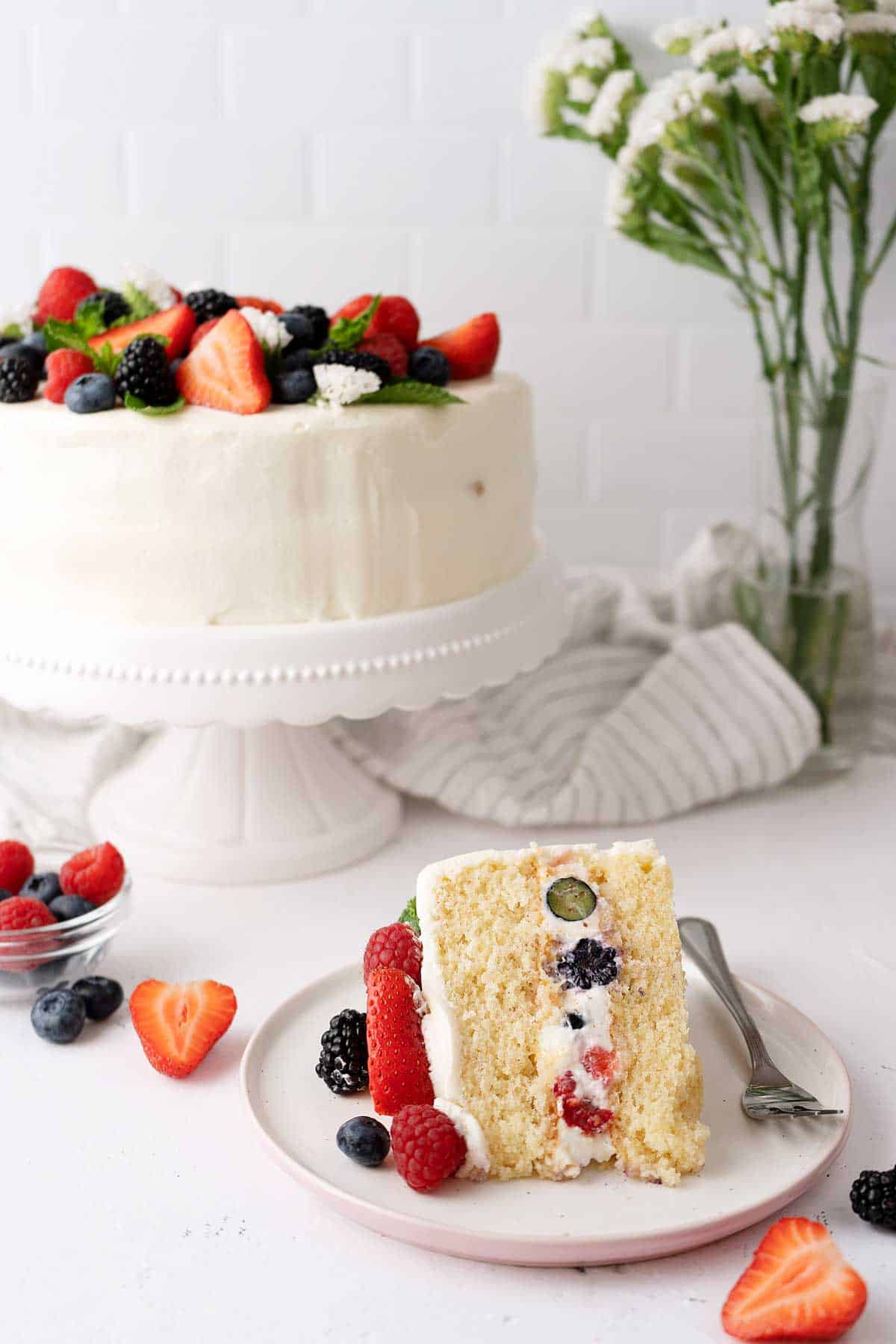 Portion of berry cake on a plate