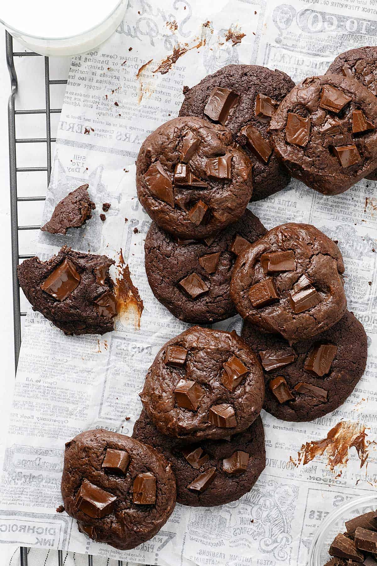 double chocolate fudge cookies view from top