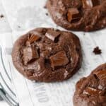 Double Chocolate Fudge Cookies on a cooling rack