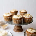 healthy carrot cake muffins on a serving stand