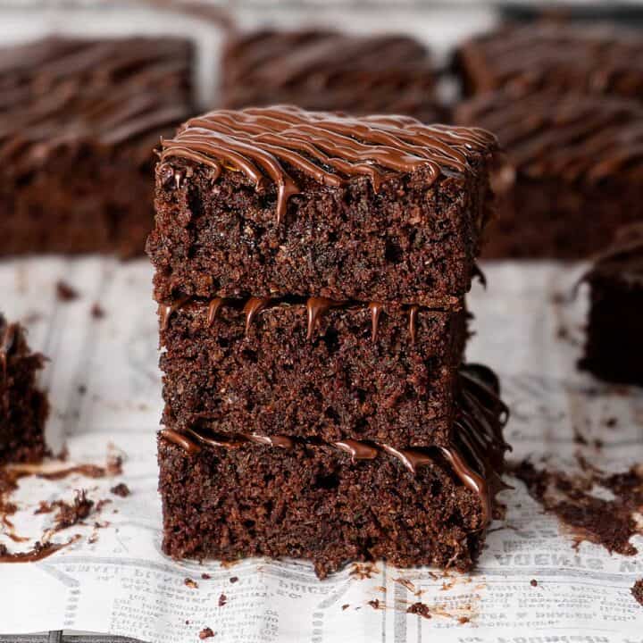 3 stacked eggless zucchini brownies