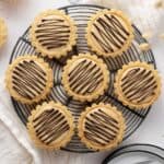 overhead view peanut butter cheesecake tarts.