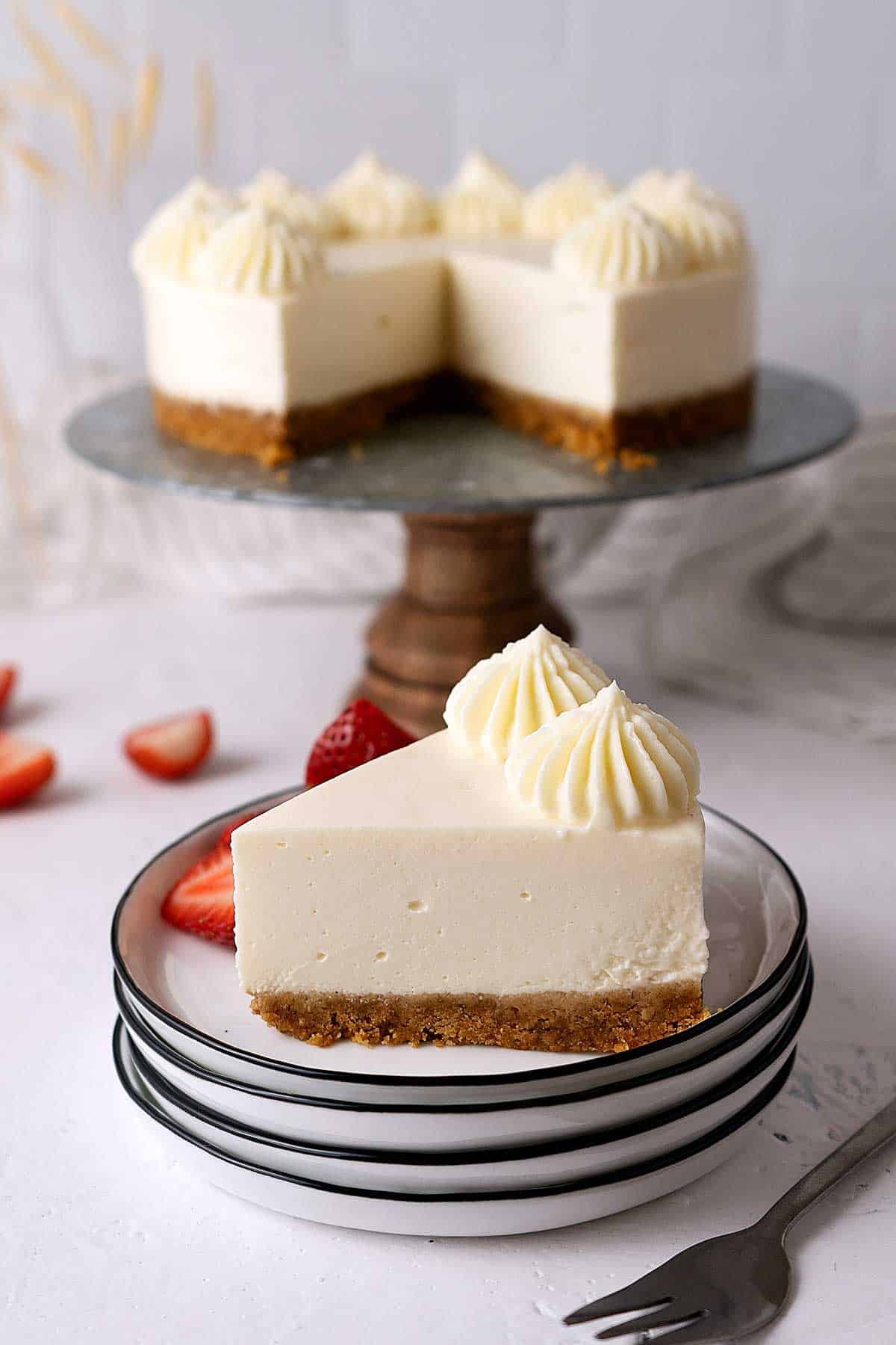 served portion of vanilla cheesecake