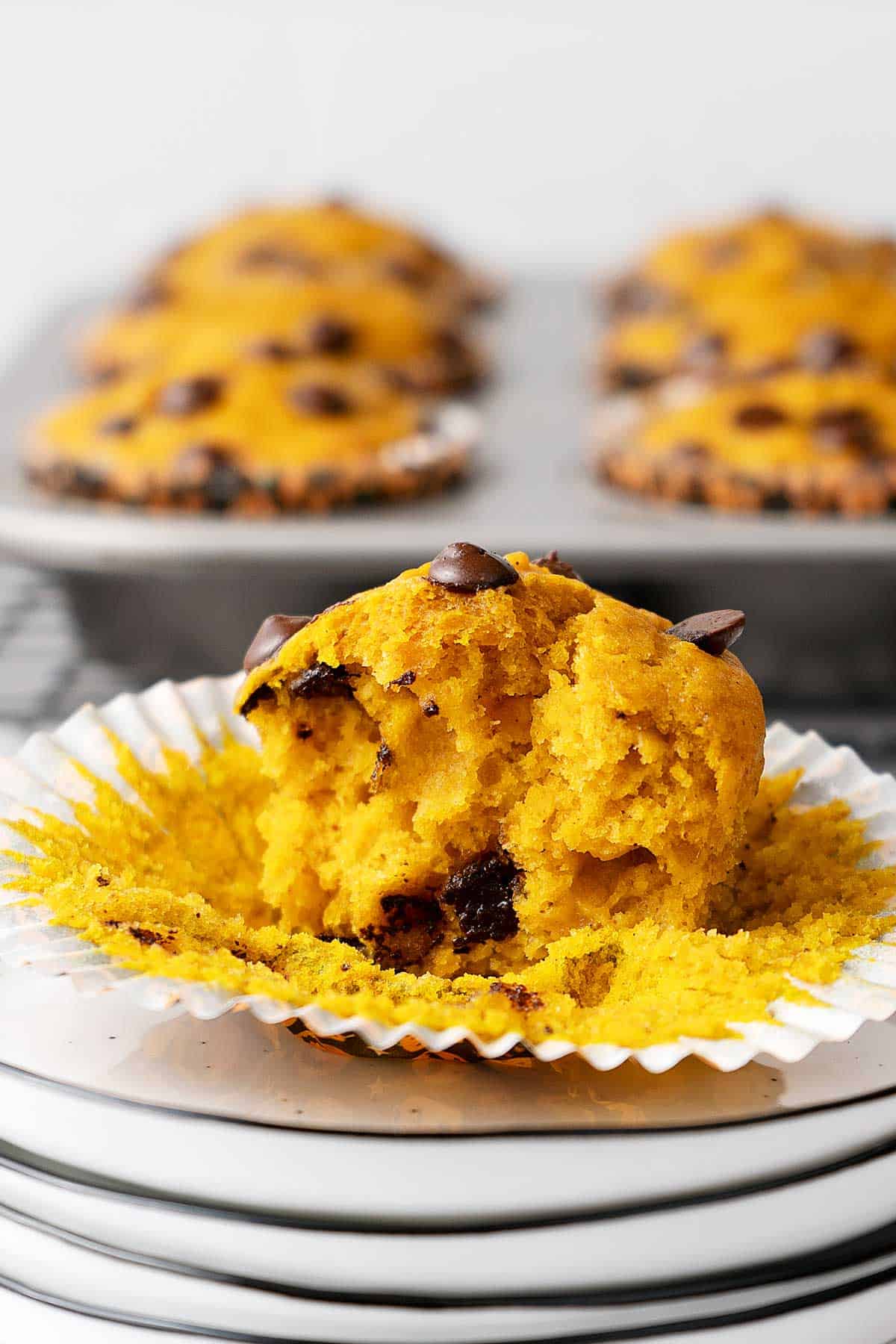 half eaten pumpkin muffin.