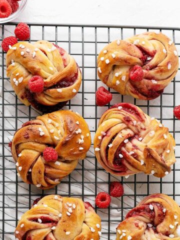 raspberry twisted buns view from top.