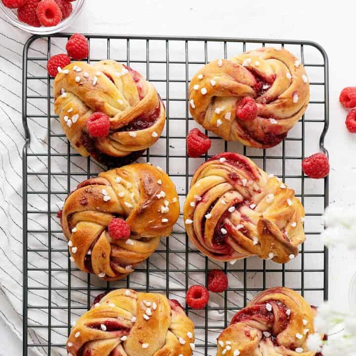 raspberry twisted buns view from top.