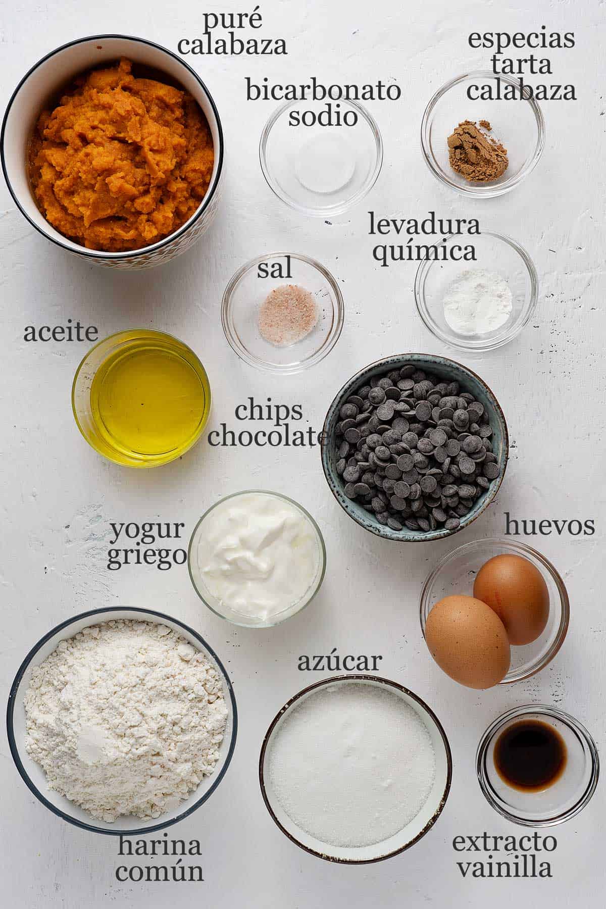 ingredientes para muffins de calabaza.