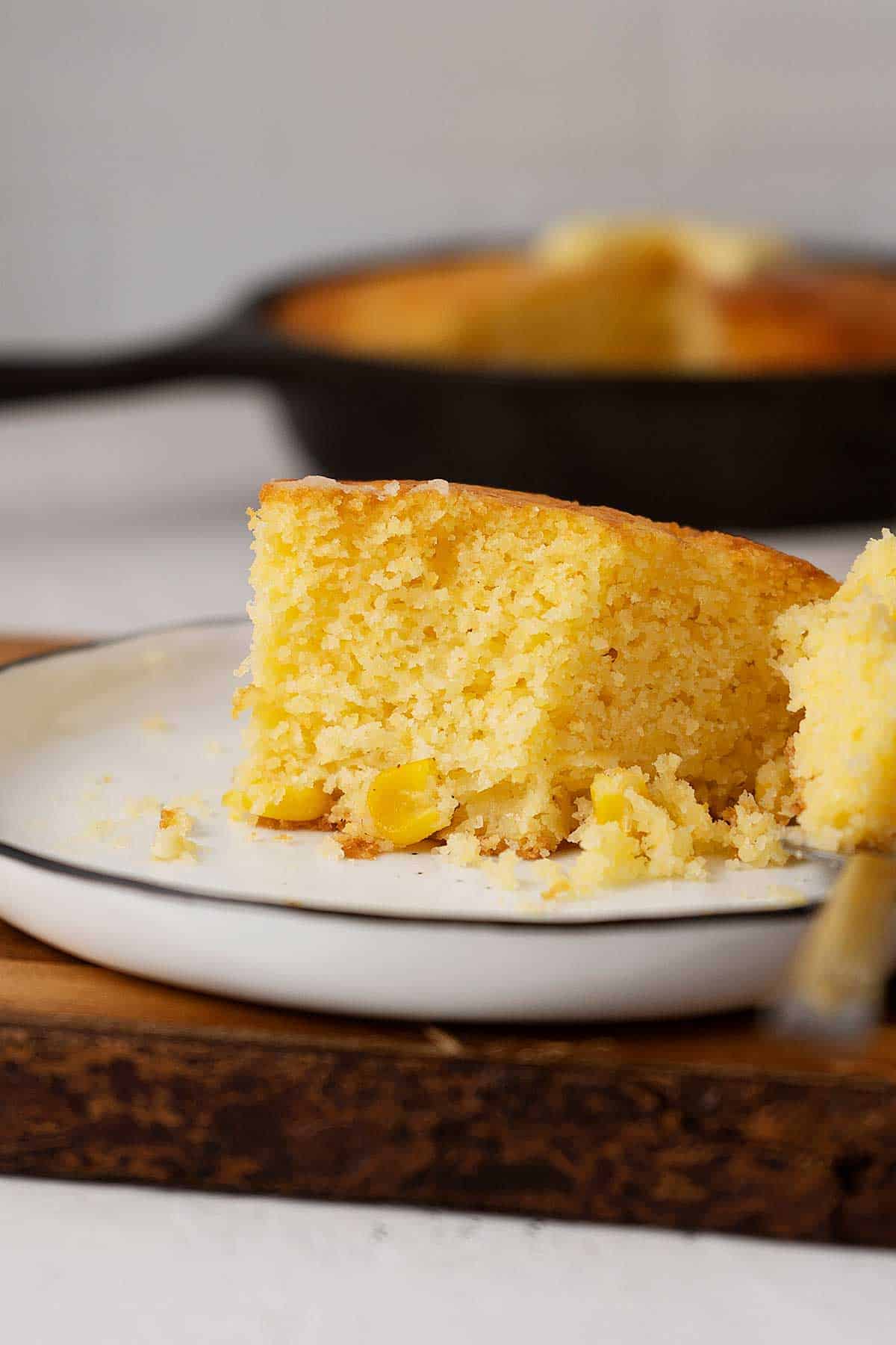 half eaten piece of cornbread.