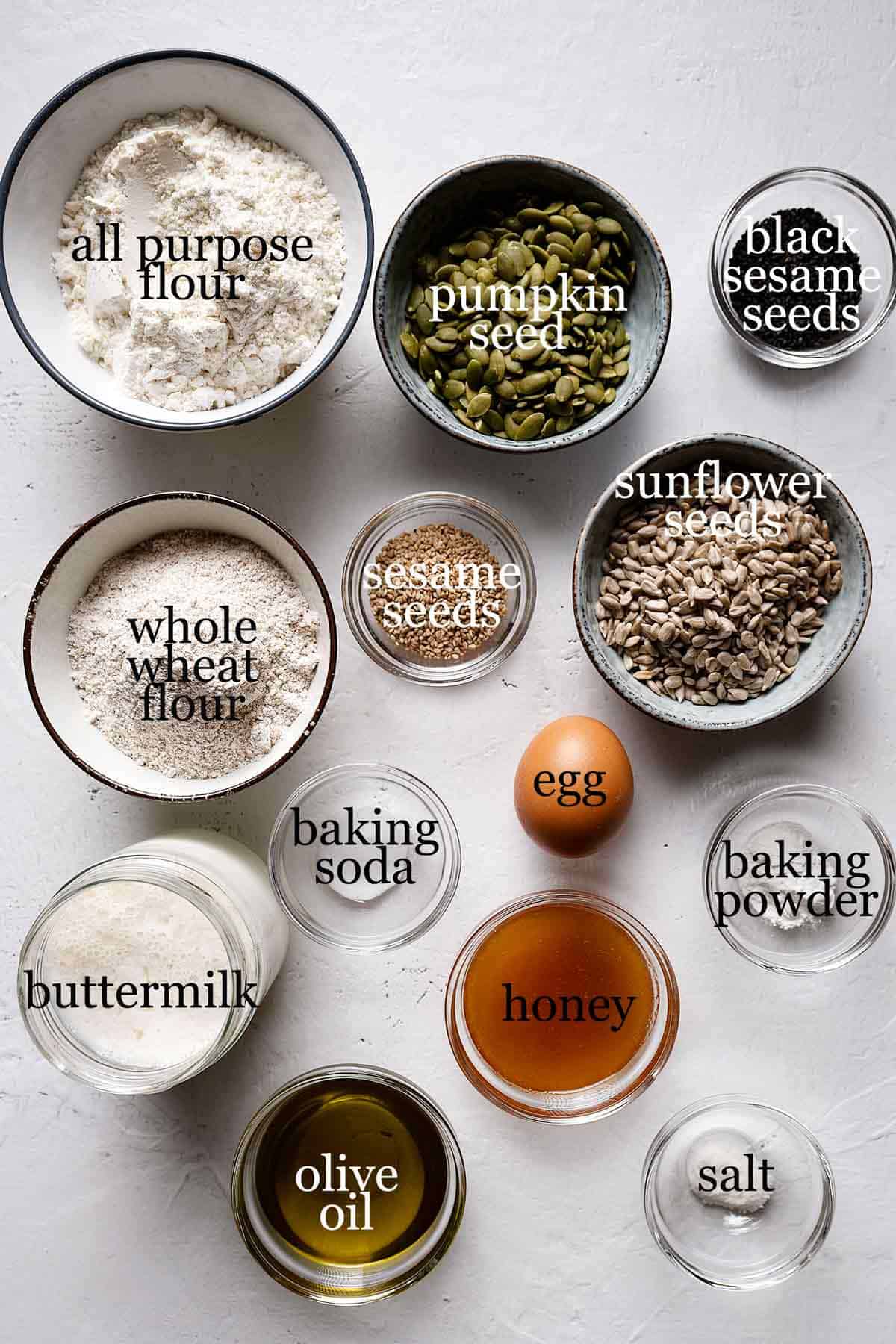 Ingredients to make multi-seed bread.