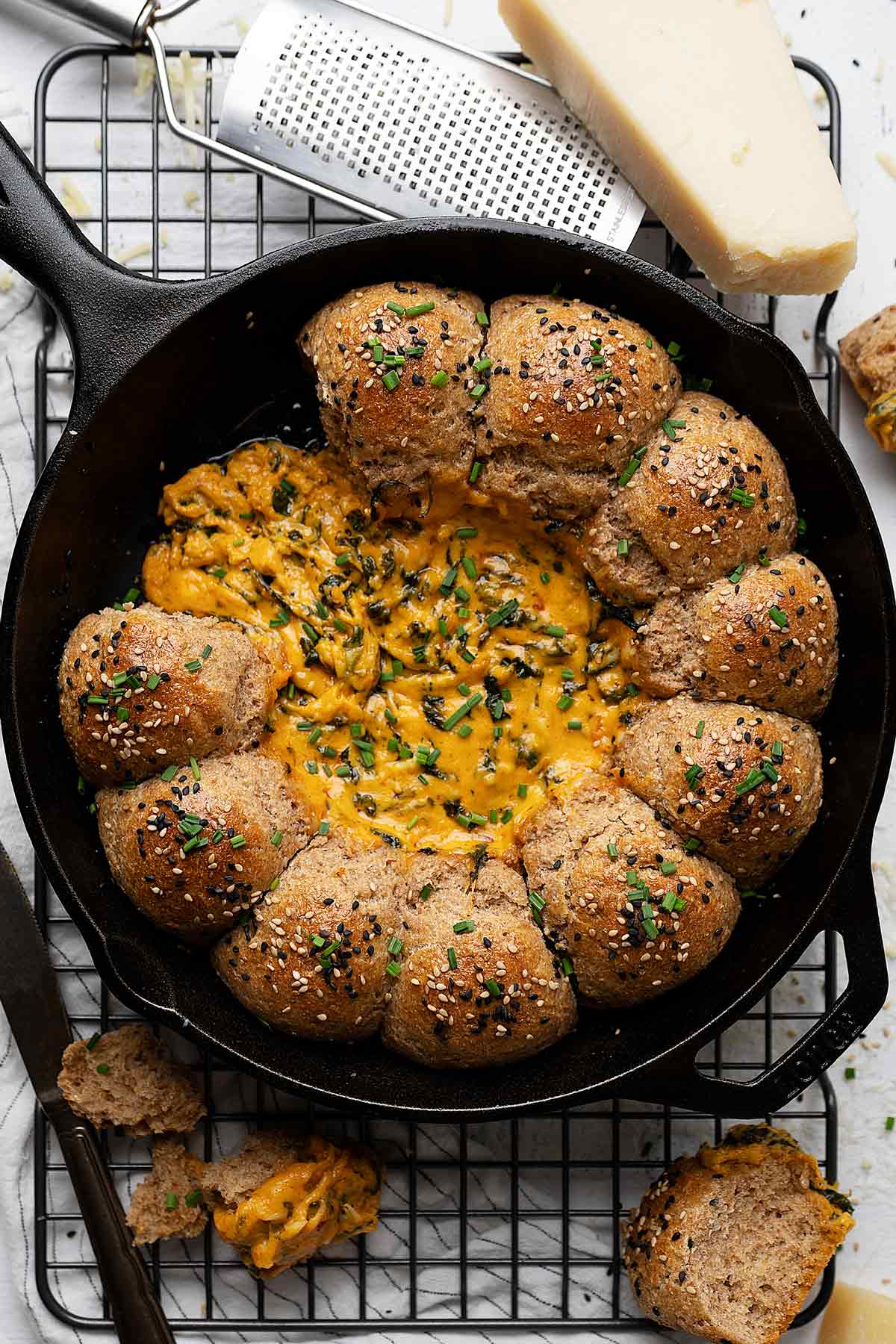 Skillet pull apart bread buns view from top
