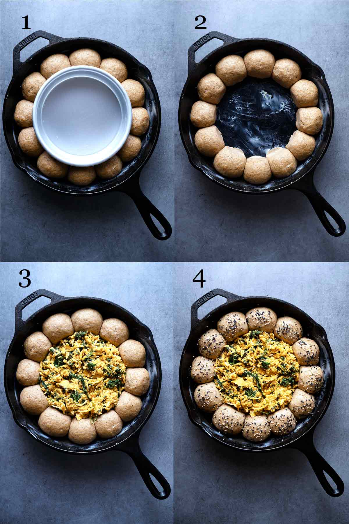 Steps for making skillet pull apart whole wheat buns