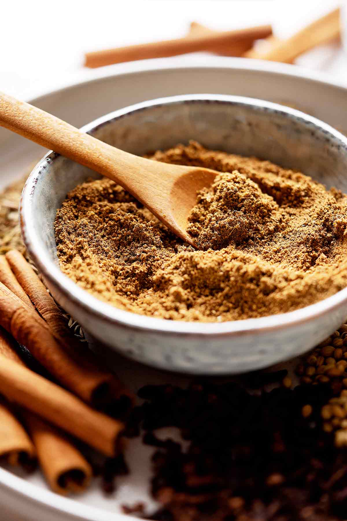 Homemade garam masala in a bowl