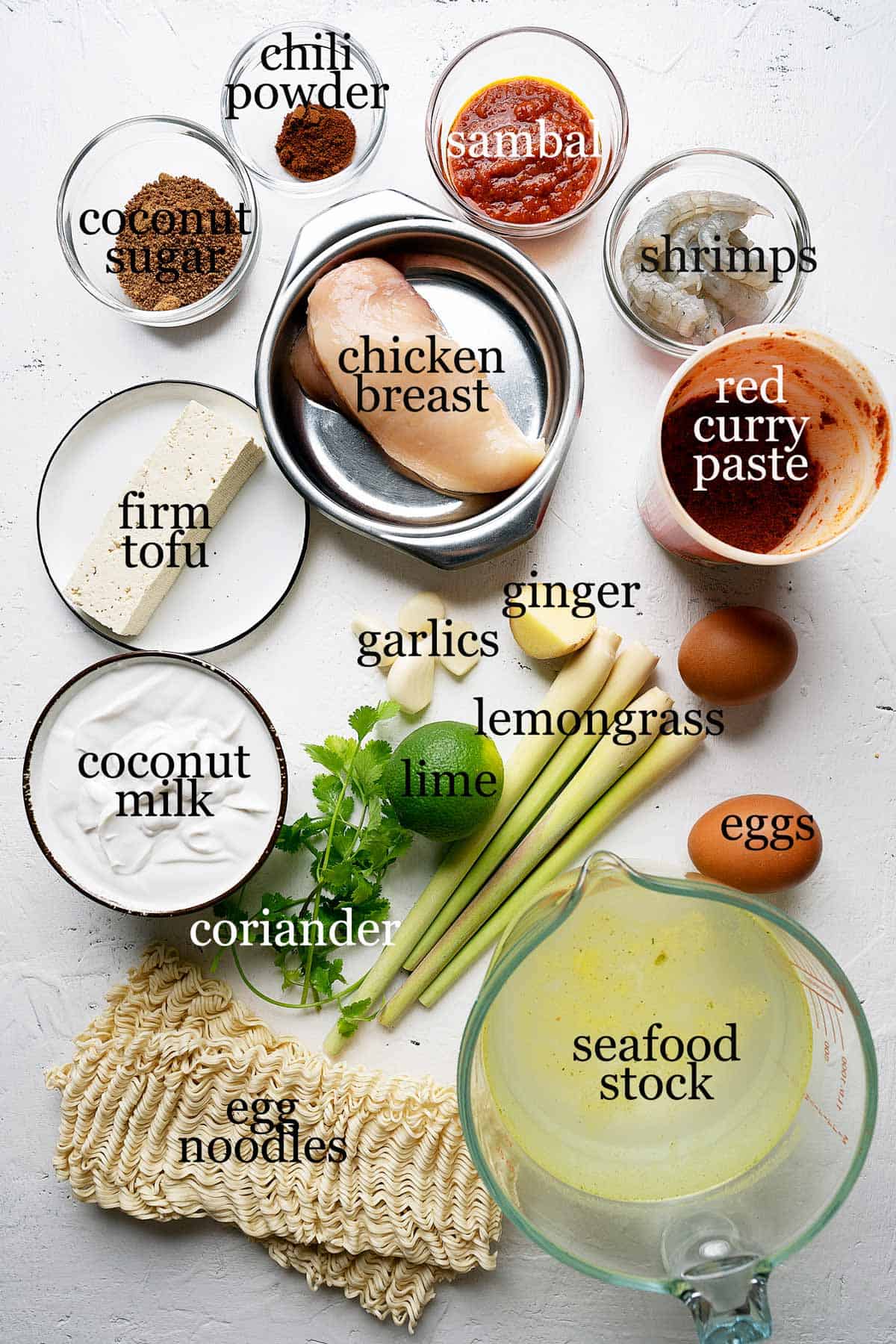 Ingredients to make quick malaysian red curry laksa