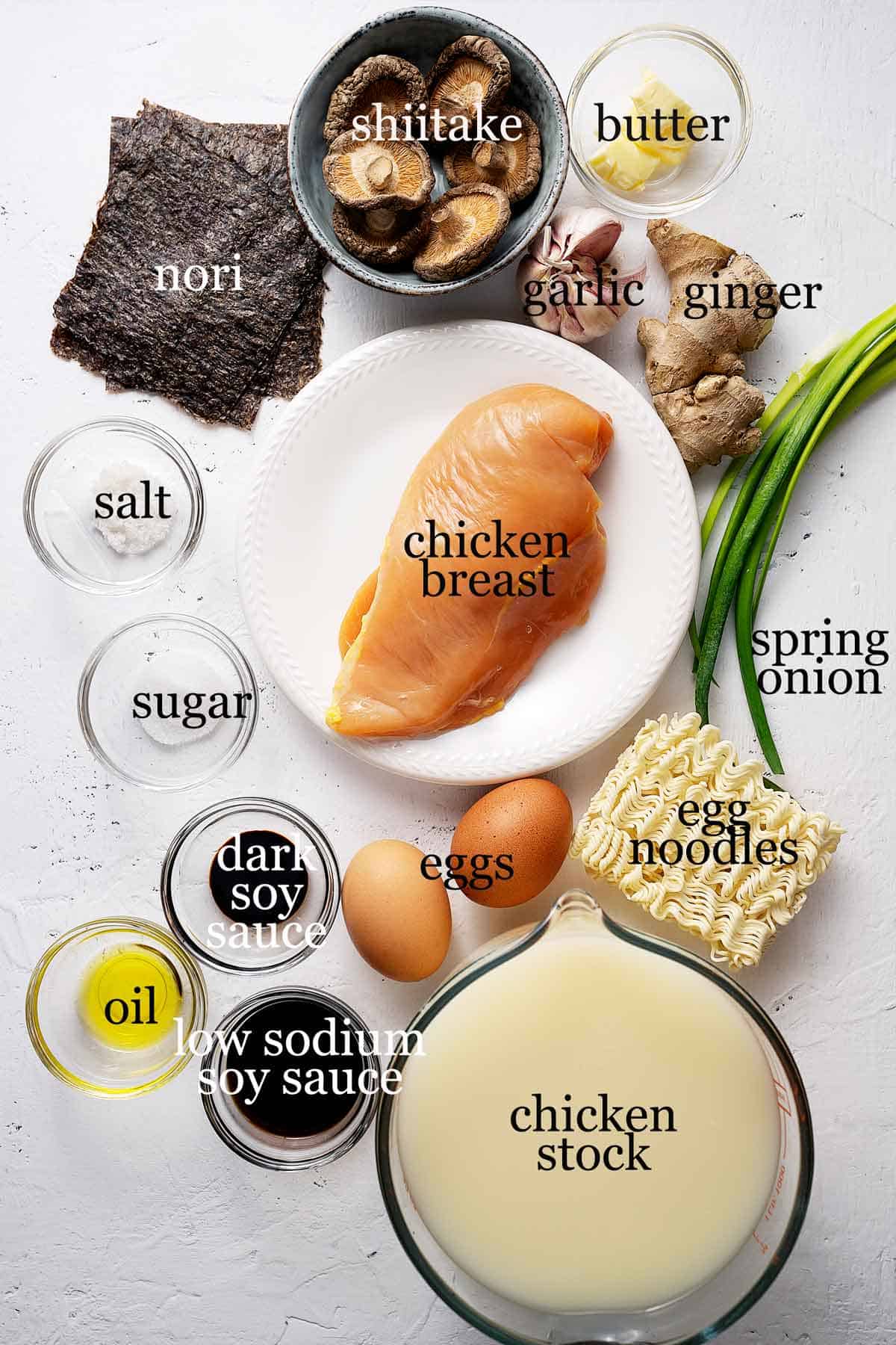 Ingredients for quick 30 minutes chicken ramen