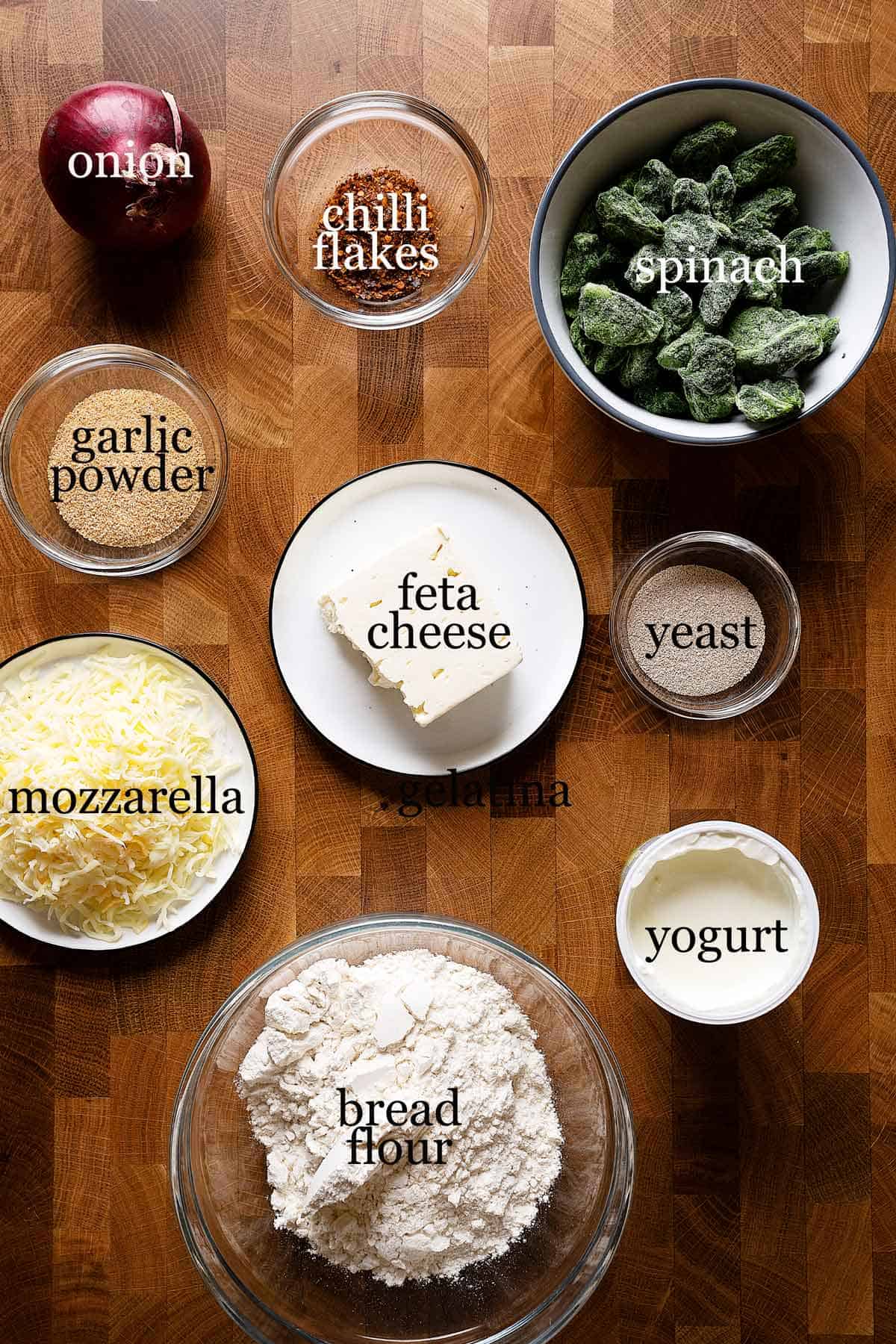 Ingredients to make spinach and feta gozleme