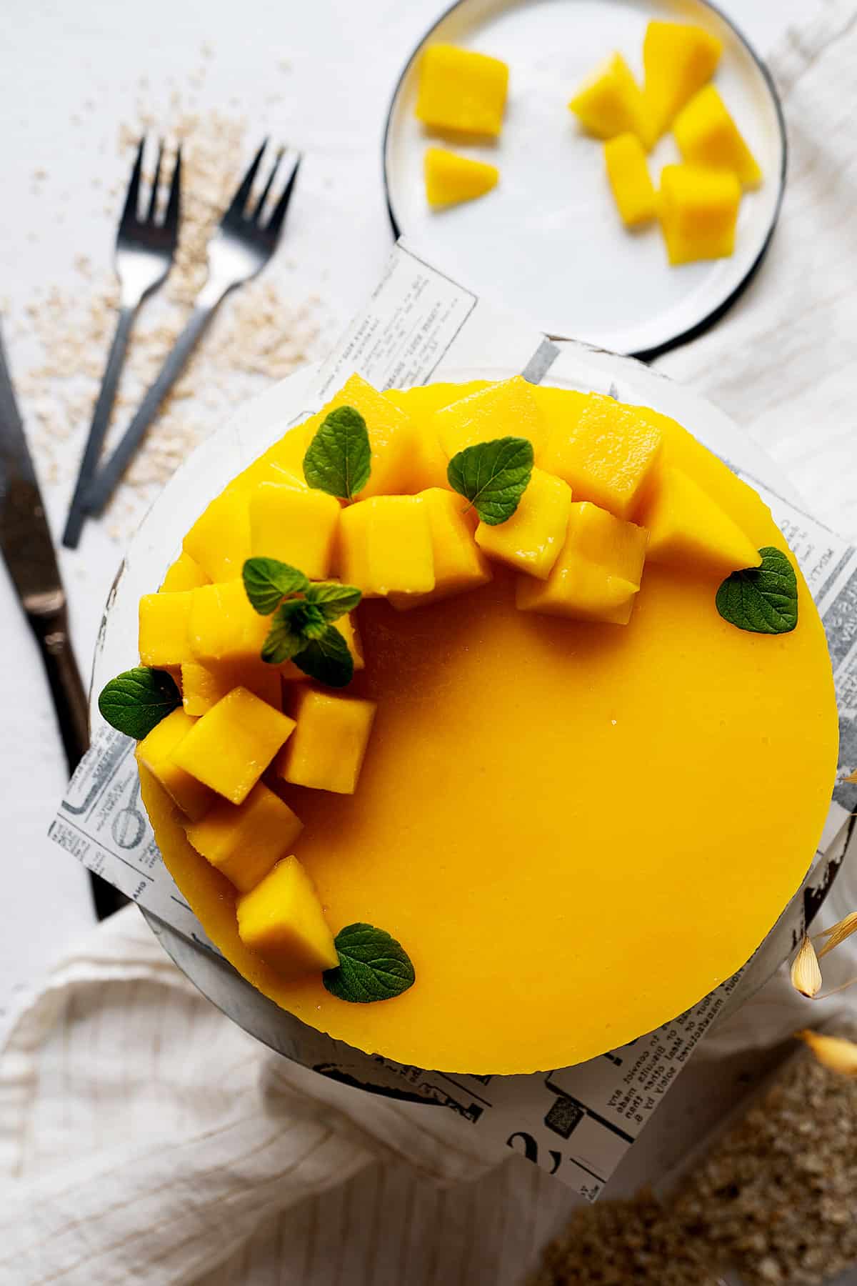 View from top of the whole healthy no bake mango cheesecake