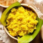 Steamed glutinous rice in a steamer basket