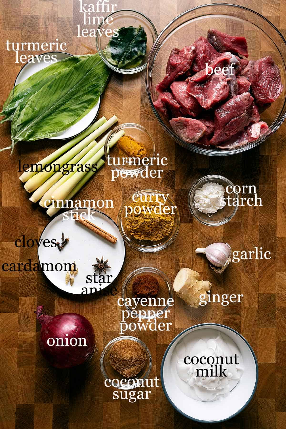 beef rendang curry ingredients.