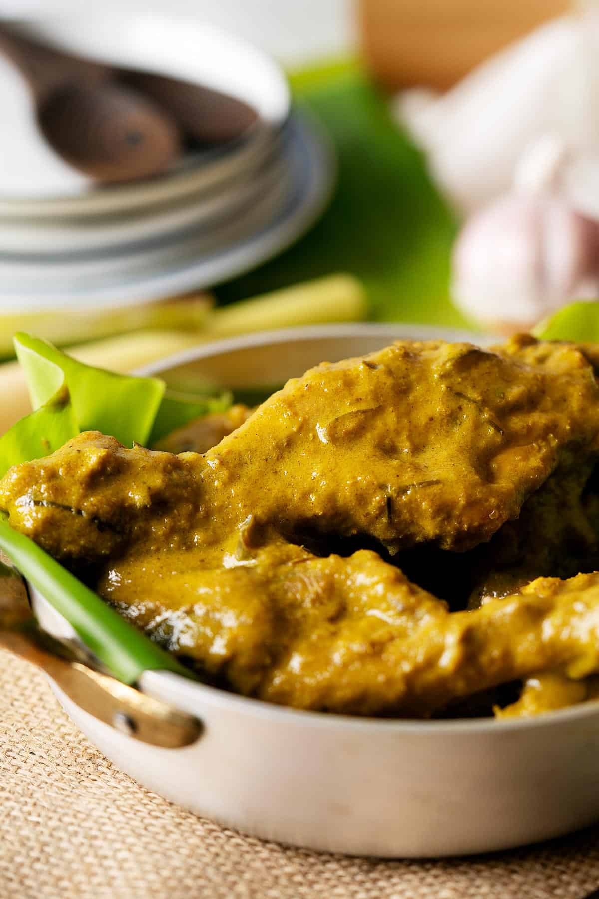 Close up of slow cooker chicken rendang