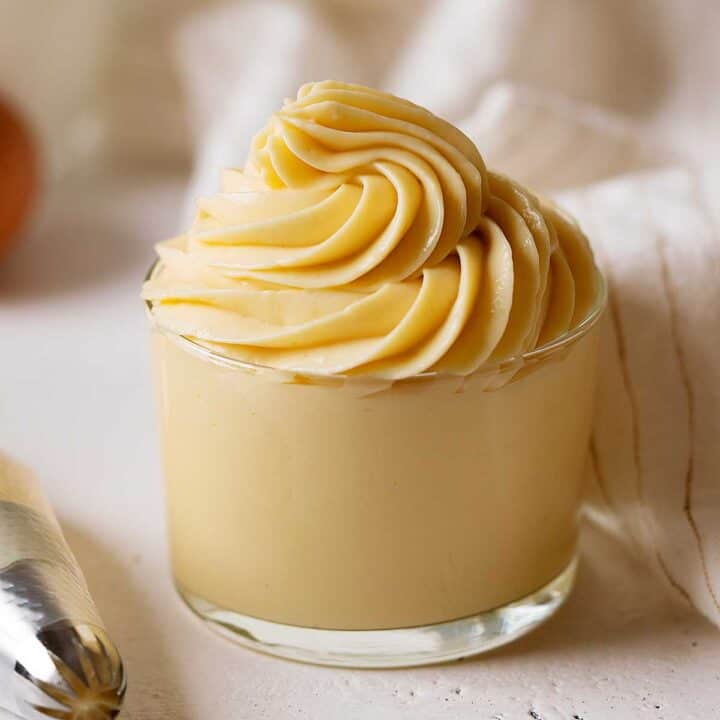 pastry cream piped in a glass.