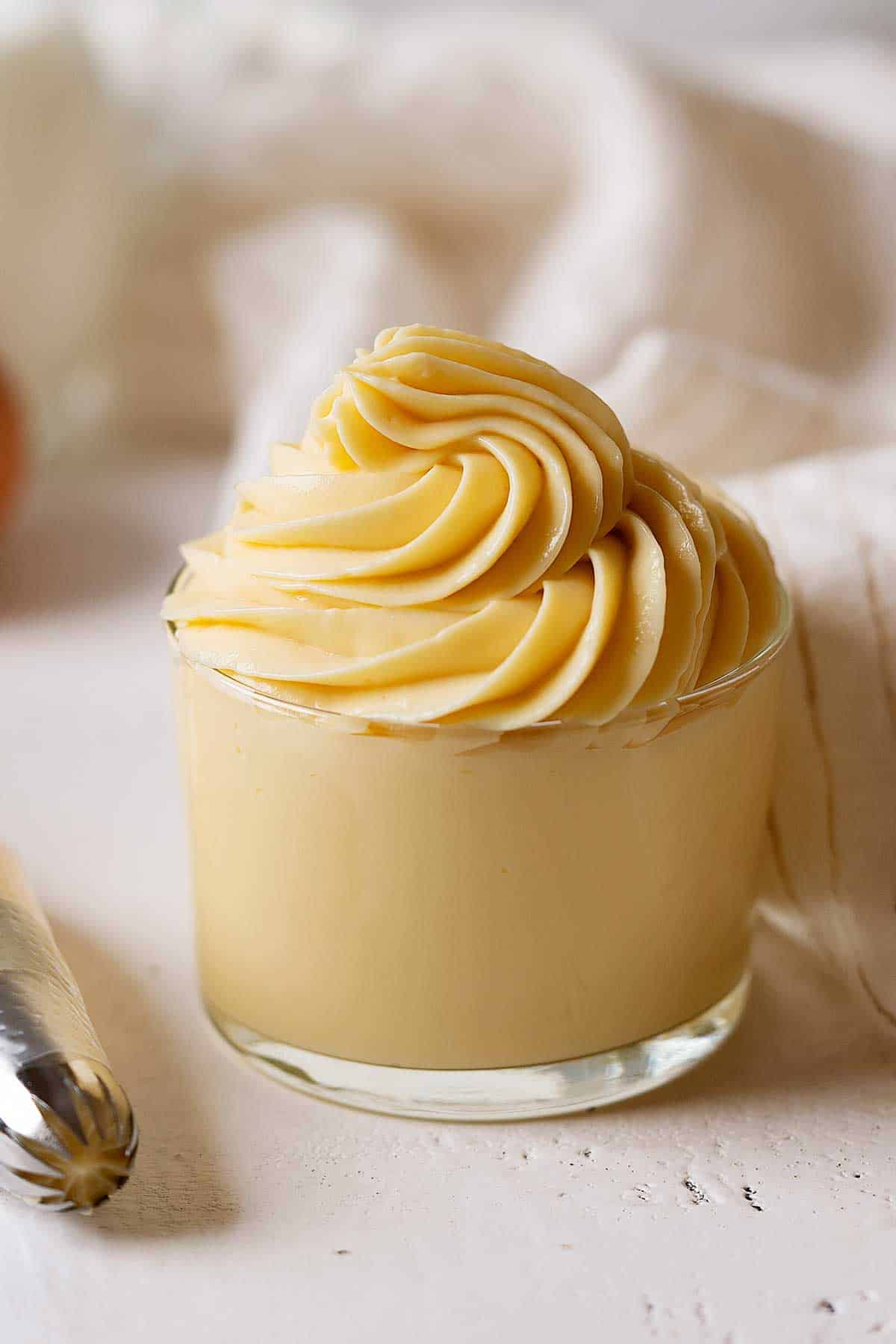 pastry cream piped in a glass.